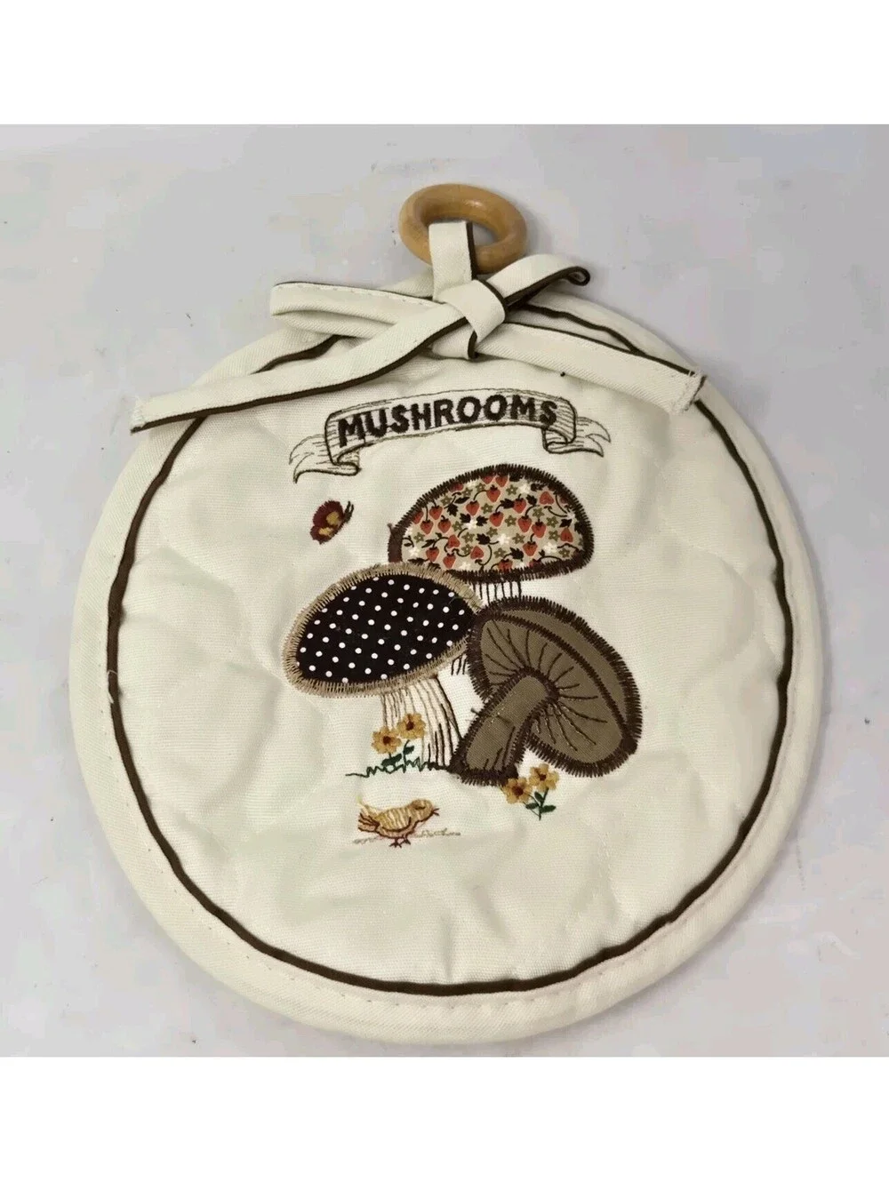 Vintage Retro 70’s Mushroom Embroidered Pot Holders Grandma Cottage Core X2